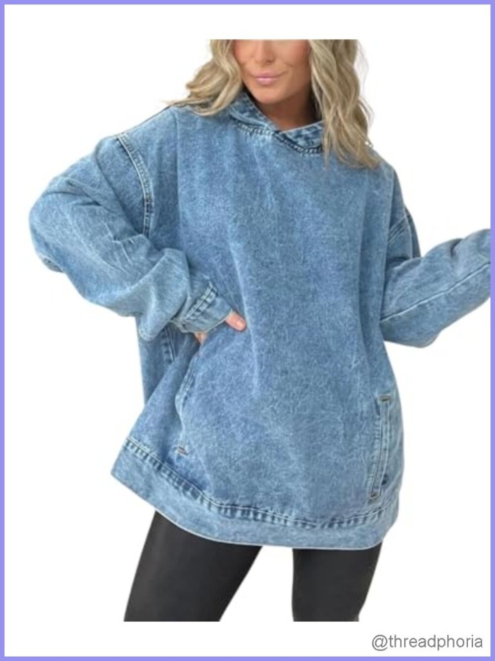Women's Pullover Denim Jacket Vintage Distressed Hoodie